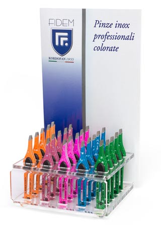 Espositori da banco in plexiglas PC4 pinze inox colorate FIDEM farmacia